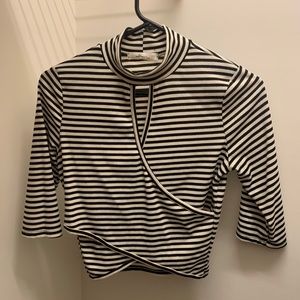 Black & White Mock Neck Crop Top